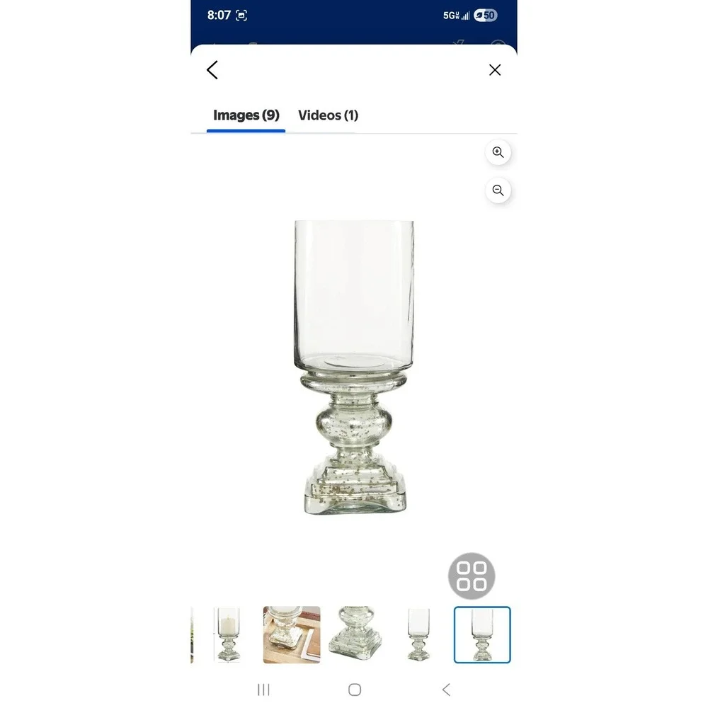 DecMode Silver Glass Handmade Turned Style Pillar Hurricane Lamp with Faux Mercu